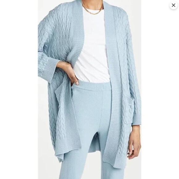 SABLYN Mirna Long Braided Cable Knit Long Open Cardigan Sweater Sky Blue X-Small - Picture 3 of 9